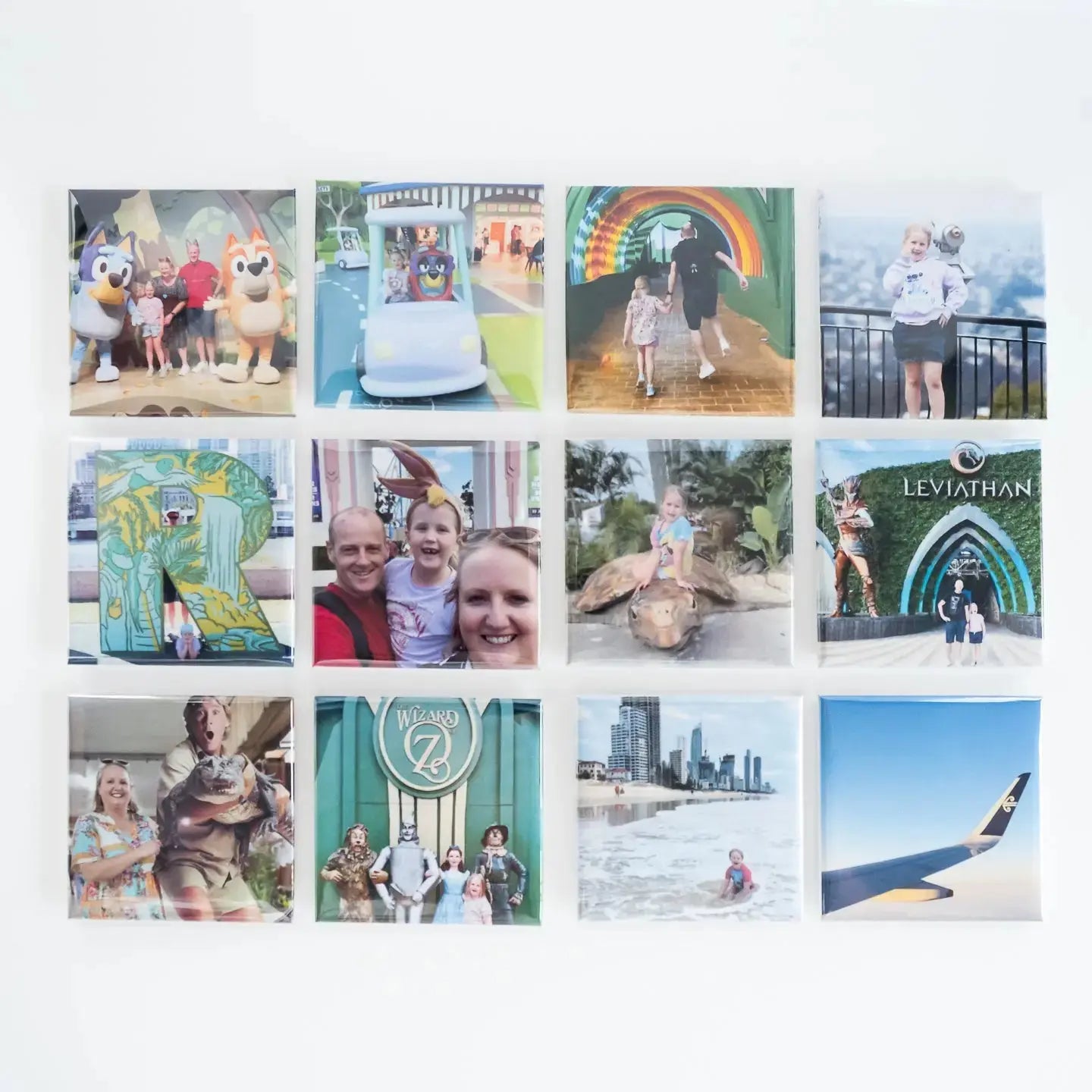 Set of 12 Personalised Photo Magnets from Attractive Memories featuring family holiday photos